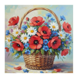 Pictura pe numere - Cos cu flori - Farmecul macilor 40х40 сm