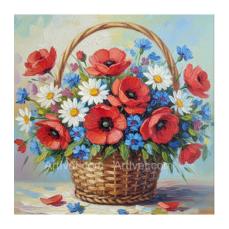 Pictura pe numere - Cos cu flori - Farmecul macilor 40х40 сm