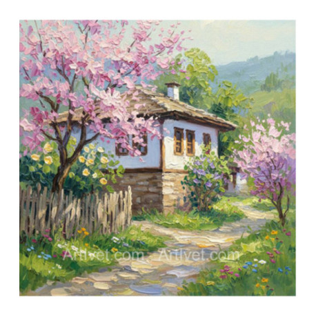 Pictura pe numere - Gingasia primaverii in sat 40х40 сm