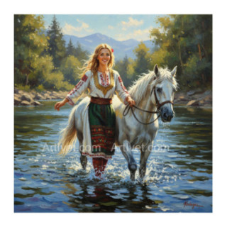 Pictura pe numere - Maria duce calul la apa 40х40 сm