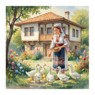 Pictura pe numere - Femeia hraneste gastele 40х40 сm