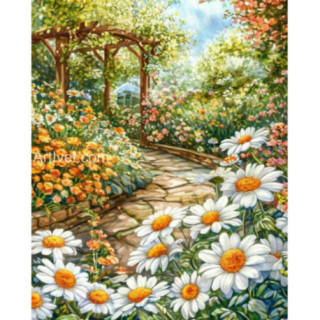 Pictura pe numere - Poteca din gradina cu flori