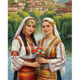 Pictura pe numere - Surori in haine nationale