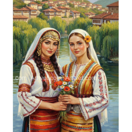 Pictura pe numere - Surori in haine nationale