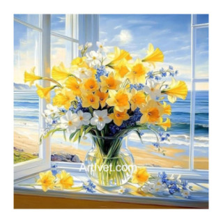 Pictura pe numere - Buchet cu narcise pe terasa