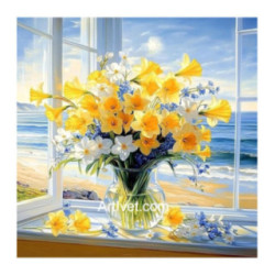 Pictura pe numere - Buchet cu narcise pe terasa