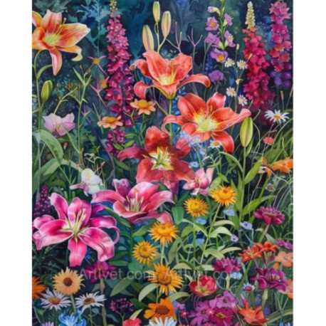 Pictura pe numere - Flori - Fantezie colorata