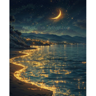 Pictura pe numere - Razele lunii pe valurile de pe coasta