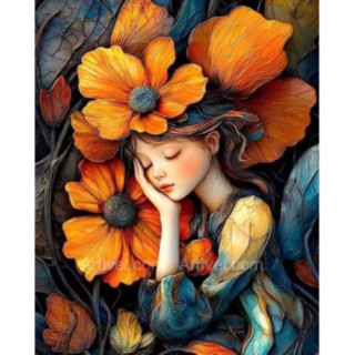 Pictura pe numere - Somn dulce in flori portocalii