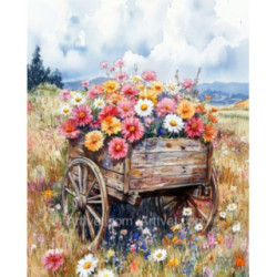 Pictura pe numere - Carul cu flori in mijlocul campului