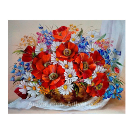 Pictura pe numere - Maci, margarete si clopotei