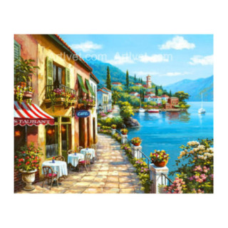 Pictura pe numere - Restaurant romantic pe straduta de piatra