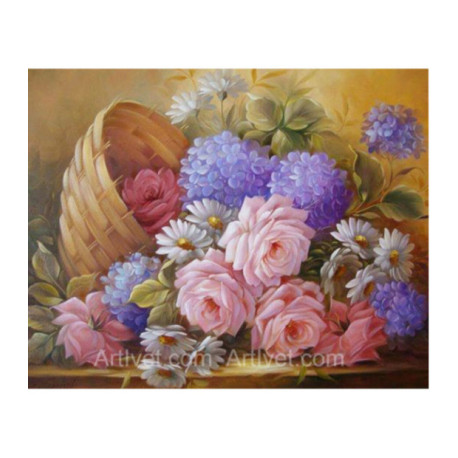 Pictura pe numere - Cos cu flori si urari de noroc