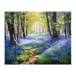 Pictura pe numere - Flori albastre in umbra racoroasa a padurii