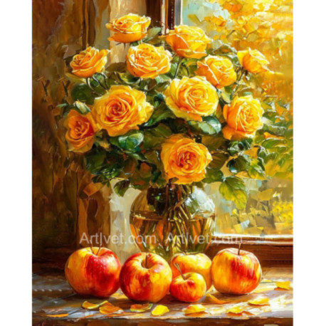 Pictura pe numere - Flori si mere aromate