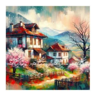 Pictura pe numere - Primavara in sat - Idilie pastorala 40х40 сm