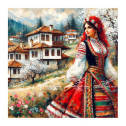 Pictura pe numere - Cristina - fata cu haine traditionale 40х40 сm