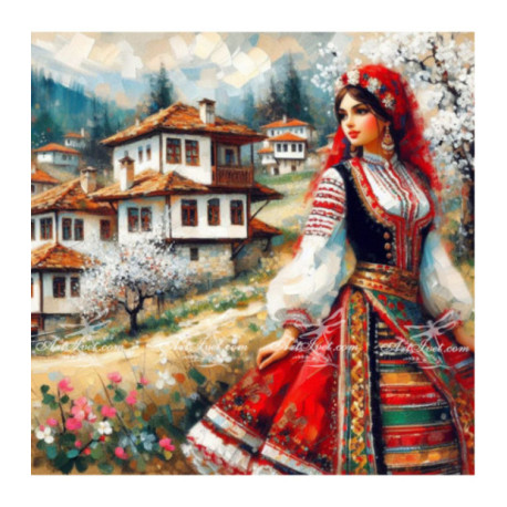 Pictura pe numere - Cristina - fata cu haine traditionale 40х40 сm