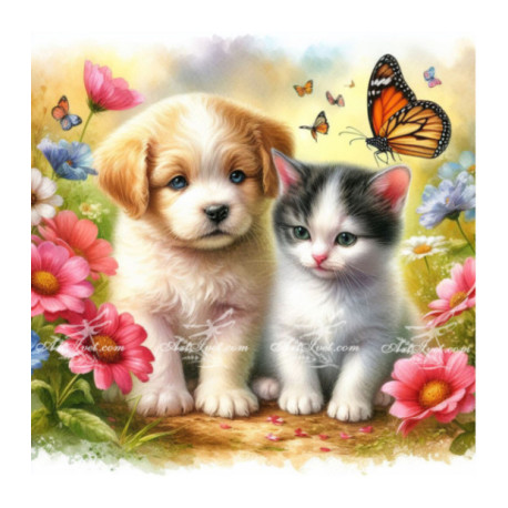 Pictura pe numere - Caine si pisica - prieteni 40х40 сm