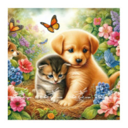 Pictura pe numere - Animalute dulci - caine si pisica 40х40 сm