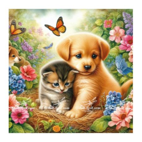 Pictura pe numere - Animalute dulci - caine si pisica 40х40 сm