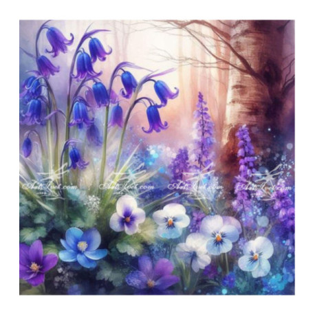 Pictura pe numere - Clopotei violeti si zambile 40х40 сm