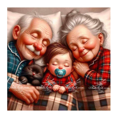 Pictura pe numere - Somn dulce cu bunica si bunelul 40х40 сm