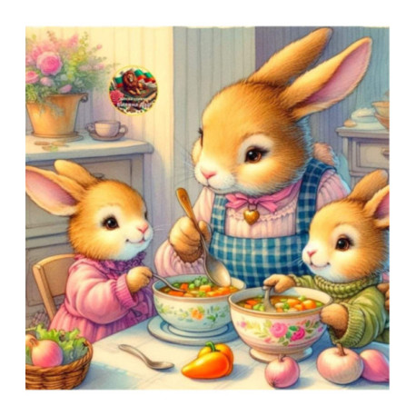 Pictura pe numere - La cina la mama iepuroaica 40х40 сm