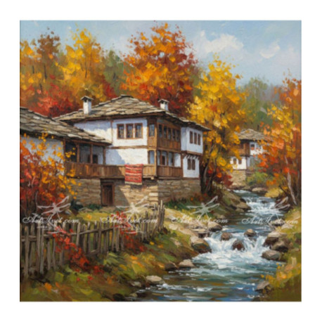 Pictura pe numere - Toamna a sosit in satul de langa parau 40х40 сm