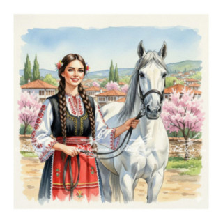 Pictura pe numere - Cosmina duce iapa acasa 40х40 сm