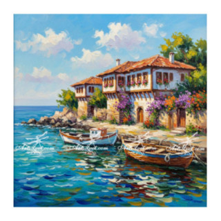 Pictura pe numere - Barci langa casele vechi din Nessebar 40х40 сm