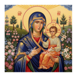 Pictura pe numere - Sfanta Fecioara cu Pruncul pe fundal colorat 40х40 сm