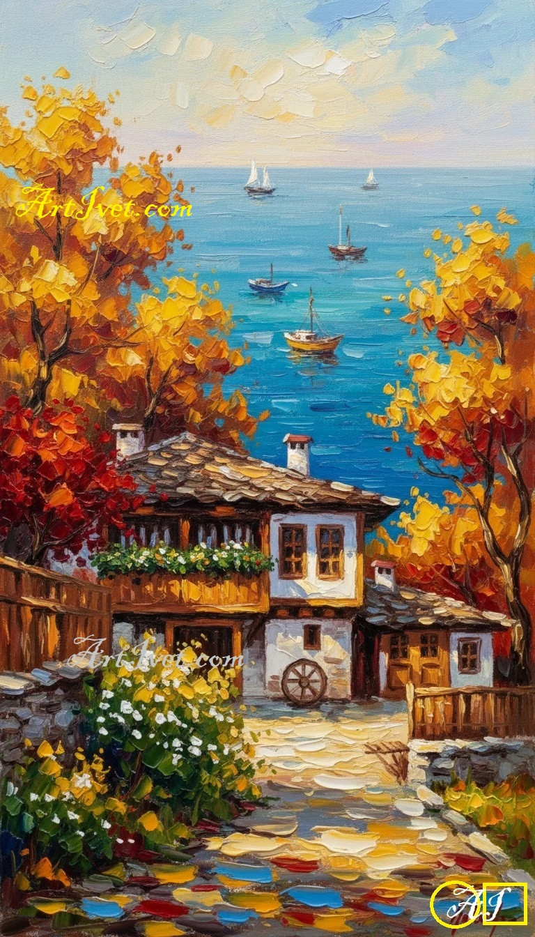 Goblen de diamante - Marea intalneste toamna: Dimensiuni si tip - 54x30 cm Margele Rotunde