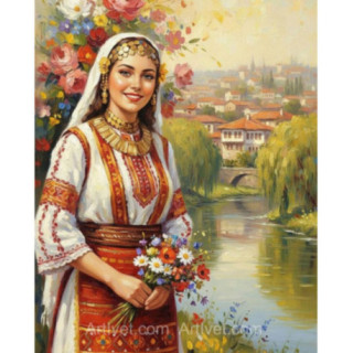 Pictura pe numere - Fata frumoasa pe malul lacului