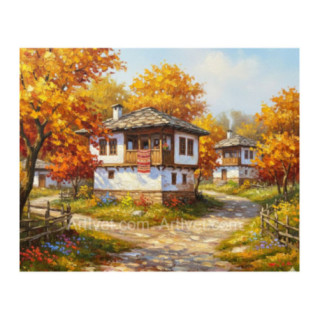 Pictura pe numere - Casele vechi toamna