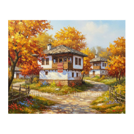 Pictura pe numere - Casele vechi toamna