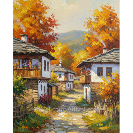 Pictura pe numere - Strada cu drumul de piatra