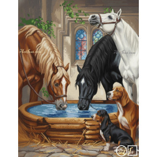 Goblen de diamante - Trei cai frumosi si cainii rabdatori