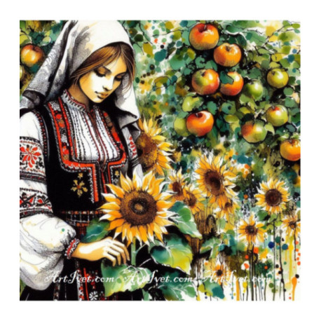 Pictura pe numere - Simona si floarea soarelui 40х40 сm