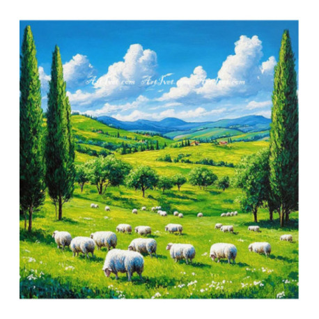 Pictura pe numere - O turma pascand pe pasune 40х40 сm