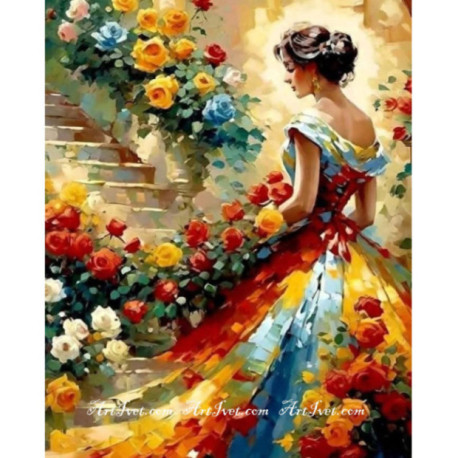 Pictura pe numere - Rochie acoperita cu flori