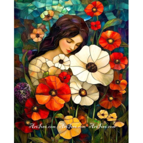 Pictura pe numere - Patura cu maci colorati - Vintaj