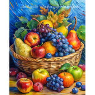 Pictura pe numere - Cadourile toamnei - Cos cu fructe