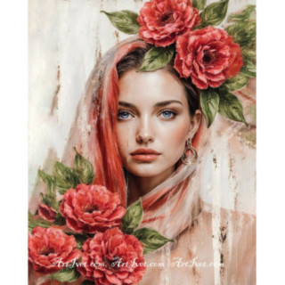 Pictura pe numere - Femeia cu trandafiri rosii