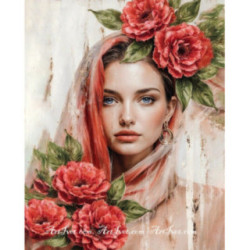 Pictura pe numere - Femeia cu trandafiri rosii