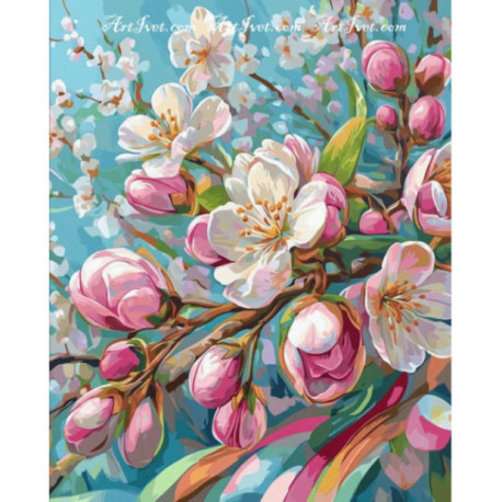Pictura pe numere - Muguri de piersici infloriti
