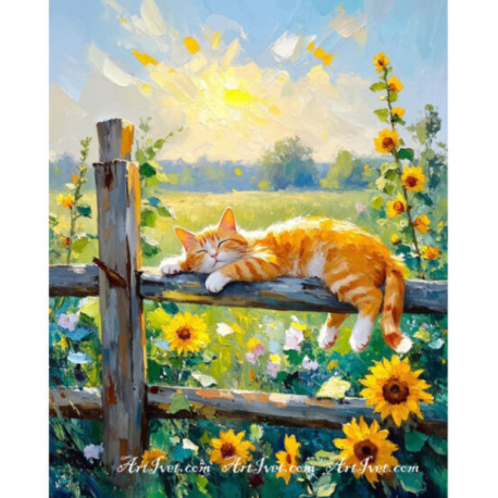 Pictura pe numere - Pisica doarme pe gard