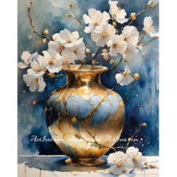 Pictura pe numere - Vaza aurita cu flori