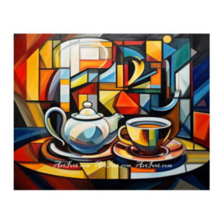 Pictura pe numere - Servirea ceaiului in stil abstract