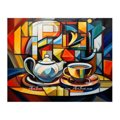 Pictura pe numere - Servirea ceaiului in stil abstract
